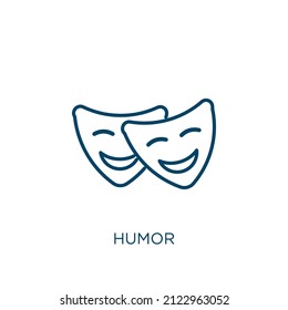 Humor-Ikone. Dünne lineare Humor-Umrisssymbol einzeln auf weißem Hintergrund. Symbol für Webwerbung und mobile Vektorgrafik