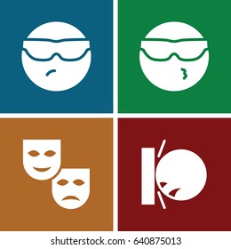 Humor icons set. set of 4 humor filled icons such as cool emot in sunglasses, heat the wall emot