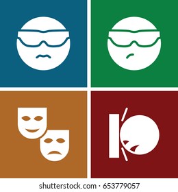 Humor icons set. set of 4 humor filled icons such as cool emot in sunglasses, heat the wall emot