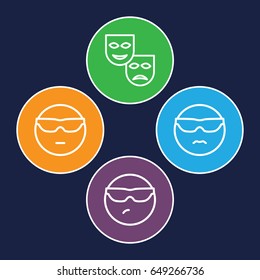 Humor icons set. set of 4 humor outline icons such as cool emot in sunglasses