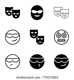 Humor icons. set of 9 editable filled and outline humor icons such as cool emot in sunglasses, mask
