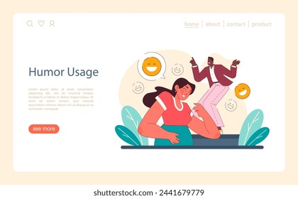 Humor usage concept. A lively vector scene where laughter is shared and joy is contagious, showcasing the light-hearted side of life. The essence of wit and amusement captured. Vector illustration.