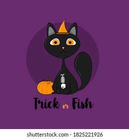 A humoristic cat illustration for Halloween. Trick or fish