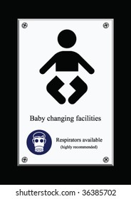 Humorous baby changing facilities door sign with respirator