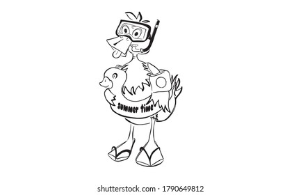 Humorous black and white vector illustration of animal with the words Summer Time.