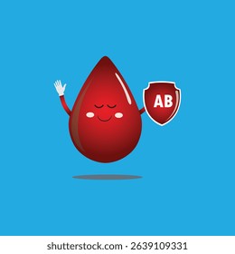 humorous blood type vector with the identity letter AB with eye expressions, hands wearing medical gloves and a blue background, suitable for presentations to children