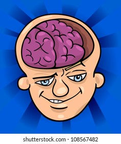 Humorous Cartoon Illustration of Brainy Man or Smart Guy