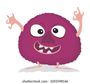 Humorous cartoon monster. Vector Halloween violet monster