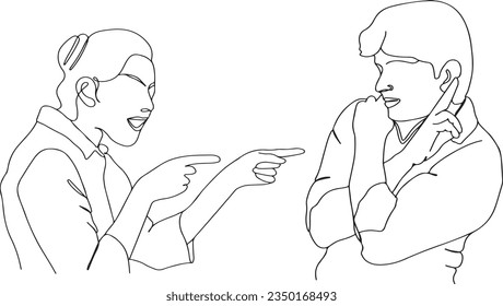 Humorous Cartoon Sketch: Husband Apologizing to Angry Wife in One Line, Apologetic Husband and Upset Wife Cartoon Clip, Husband Saying Sorry to Mad Wife in Sketch