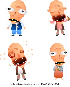 Humorous and comic character set of gradient colors