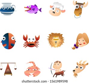 Humorous and comic character set of gradient colors
