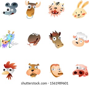 Humorous and comic character set of gradient colors