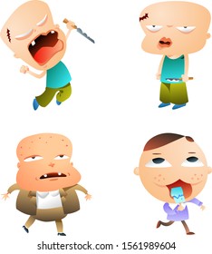 Humorous and comic character set of gradient colors