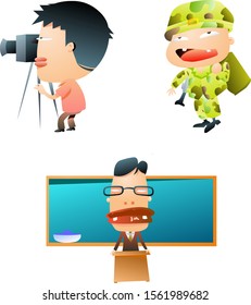 Humorous and comic character set of gradient colors