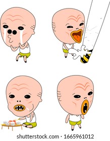 Humorous and comical character, illustration set.