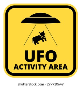 Humorous danger road signs for UFO, aliens abduction theme, vector illustration