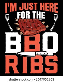 A humorous design featuring a smiling, anthropomorphic rack of BBQ ribs wearing a chef's hat, ready for grilling. Perfect for t-shirts and culinary-themed projects.