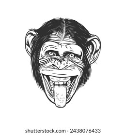 A humorous and energetic monkey illustration in black and white.