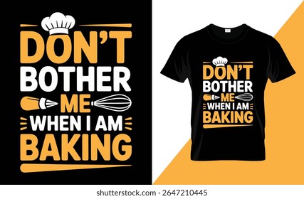Design gráfico humorístico com chapéu de chef, saco de tubulação e batedor com o texto "Não me aborreça quando estou cozinhando". Perfeito para padeiros e cozinheiros.