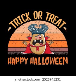 Um design humorístico com tema de Halloween, Trick or Treat, apresentando um personagem divertido e legal. Um design divertido com tema de Halloween com um personagem elegante com óculos escuros. Perfeito para diversão festiva!