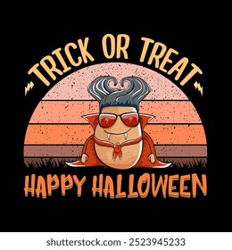 A humorous Halloween themed Trick or Treat design featuring an amusing and cool character. A playful Halloween-themed design featuring a stylish character with sunglasses. Perfect for festive fun!