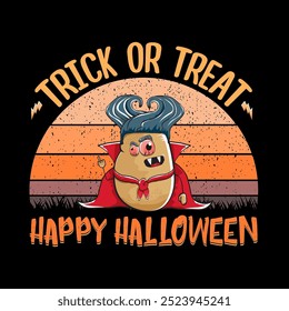 A humorous Halloween themed Trick or Treat design featuring an amusing and cool character. A playful Halloween-themed design featuring a stylish character with sunglasses. Perfect for festive fun!