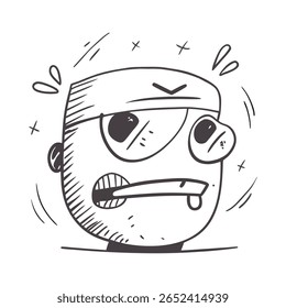 Um personagem humorístico ilustrado de desenho animado com uma expressão peculiar em um simples estilo de esboço monocromático. Perfeito para projetos artísticos ou adicionar um toque de humor aos seus projetos.