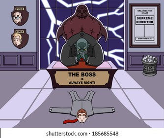 Humorous illustration about a monstrous and bad boss.