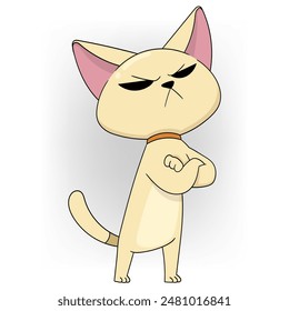 A humorous illustration of a cartoon cat showing a disapproving expression with its arms crossed.