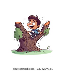 una ilustración humorística de un personaje que intenta escalar un árbol pero se desliza constantemente