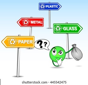 Humorous illustration of difficulty sorting its waste