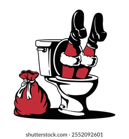 Humorous Illustration of Santa Stuck in a Toilet