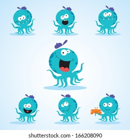 Humorous octopus. Vector illustration of octopus in funny expression.