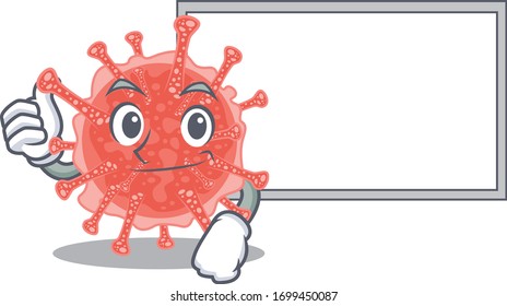 Humorous oncovirus cartoon design Thumbs up bring a white board