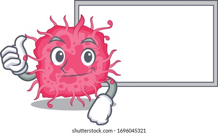 Humorous pathogenic bacteria cartoon design Thumbs up bring a white board