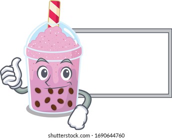 Humorous taro bubble tea cartoon design Thumbs up bring a white board