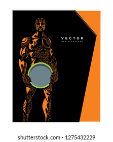 Humorous tattooed athlete package design with a sample cutout
