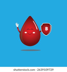 humorous vector of blood type with the identity B written with eye expressions, hands wearing medical gloves and a blue background, suitable for presentations to children