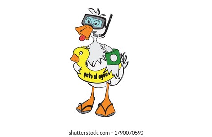 humorous vector illustration of animal with the letters of duck overboard in Spanish.