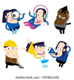 Humorous vector set of playing people - Vector