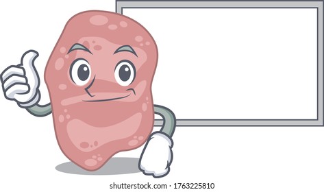 Humorous verrucomicrobia cartoon design Thumbs up bring a white board