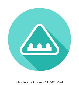 hump warning sign icon in Flat long shadow style on white background