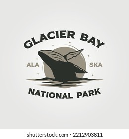 humpback en glacier bay parque nacional vintage logo vintage diseño de vectores