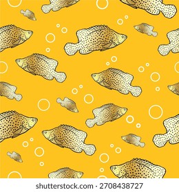 Humpback Grouper Fondo amarillo Vector Ilustración de diseño de patrón 