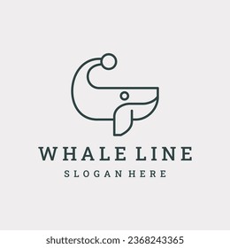 humpback logo vector illustration design, cute whale fish line art