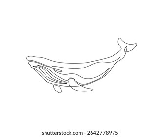 Humpback in the ocean outline drawing illustration. one continuous line drawing of humpback whale.