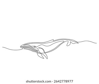 Humpback in the ocean outline drawing illustration. one continuous line drawing of humpback whale.