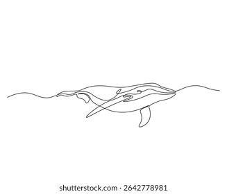 Humpback in the ocean outline drawing illustration. one continuous line drawing of humpback whale.