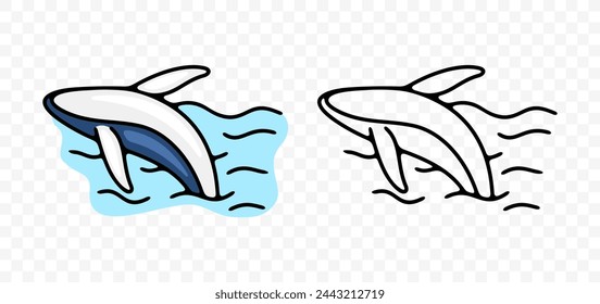 Humpback whale or blue whale jumps out of the water, graphic design. Animals, fish, ecosystem, ocean and sea with waves, vector design and illustration