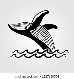 Humpback whale breaching icon isolated on white background. Vector illustration.